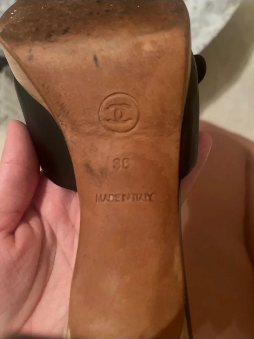 CHANEL Black Leather Slide Mules with Gold CC Buckle
